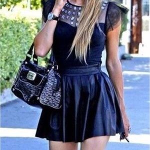 Alice & olivia black pleated Leather skirt